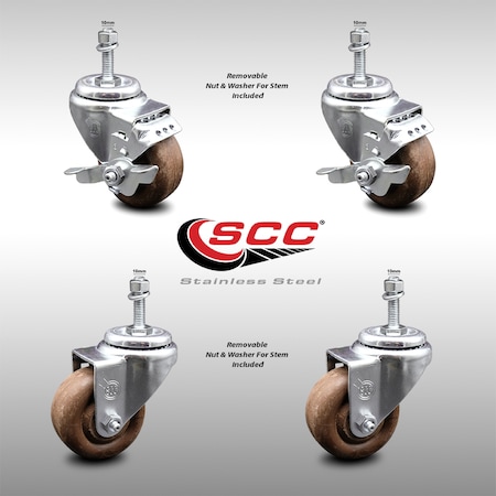 Service Caster 3.5 Inch SS High Temp Glass Filled Nylon 10mm Stem Caster Brake SCC, 2PK SCC-SSTS20S3514-GFNSHT-M1015-2-TLB-2